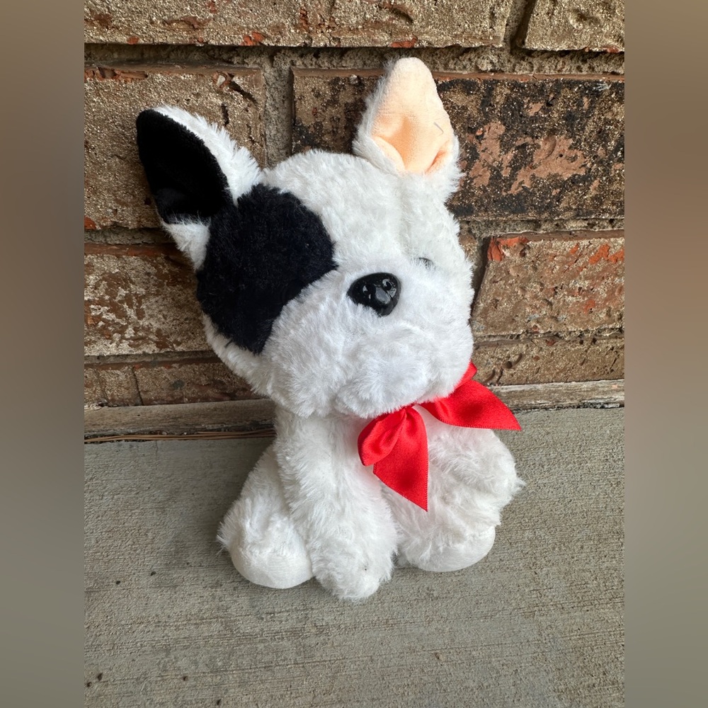 Walmart Boston Terrier Dog Plush Red Bow 9” EUC Stuffed Animal